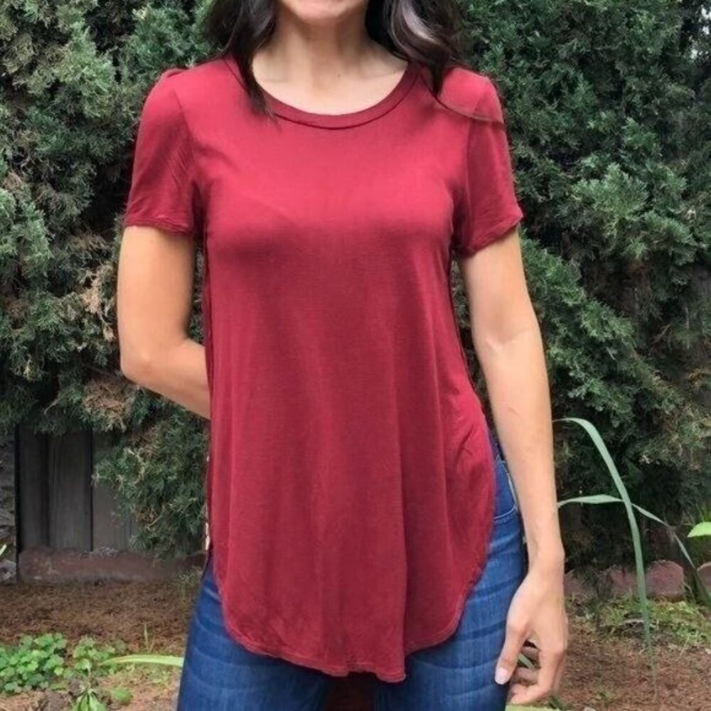 Wet Seal Burgundy Scoop Neck Long Short Sleeve Top XS